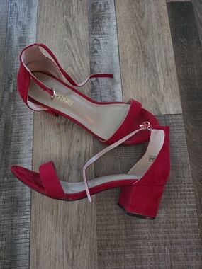 Red Ankle-Strap Block Heel Sandals - 1 Pair